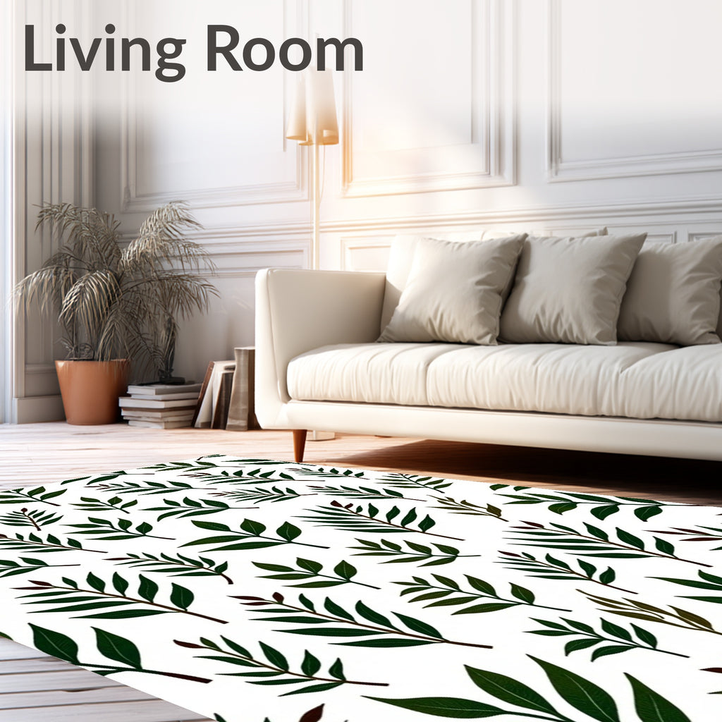 Green Leafy Branch Pattern Design Rug