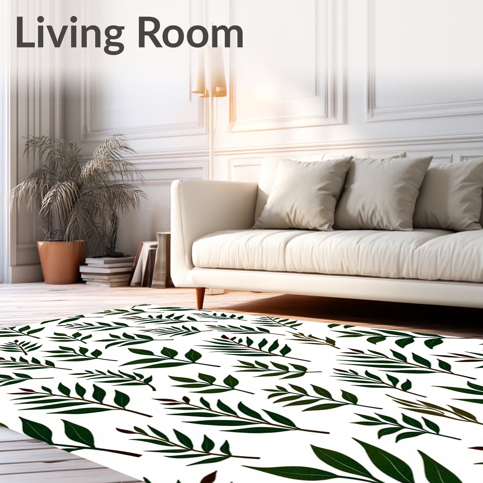 Green Leafy Branch Pattern Design Rug