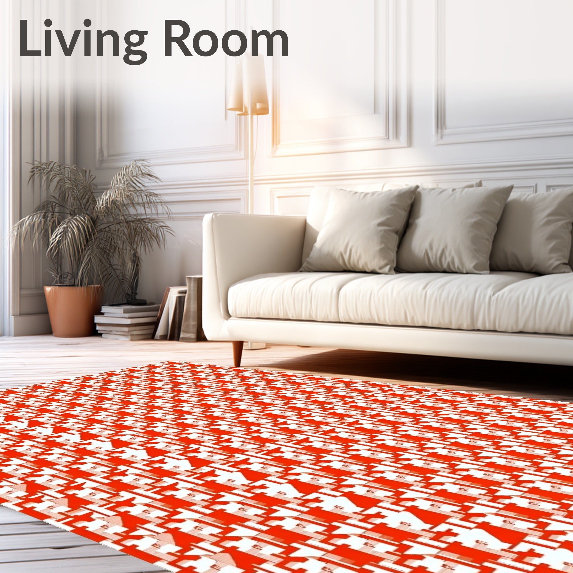 RedHoundstoothGeometricPatternRug Rug