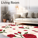 Classic Red Rose Botanical Pattern Rug