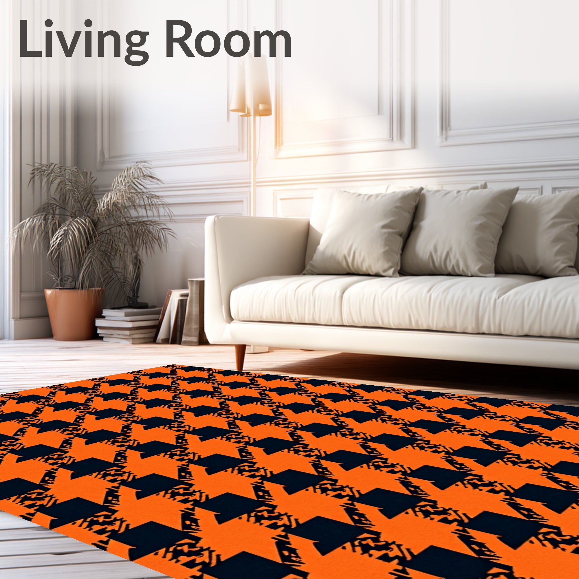 Orange Midnight Houndstooth Pattern Rug