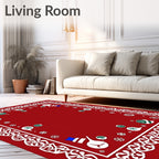 Red Snowman Snowflake Festive Frame Rug