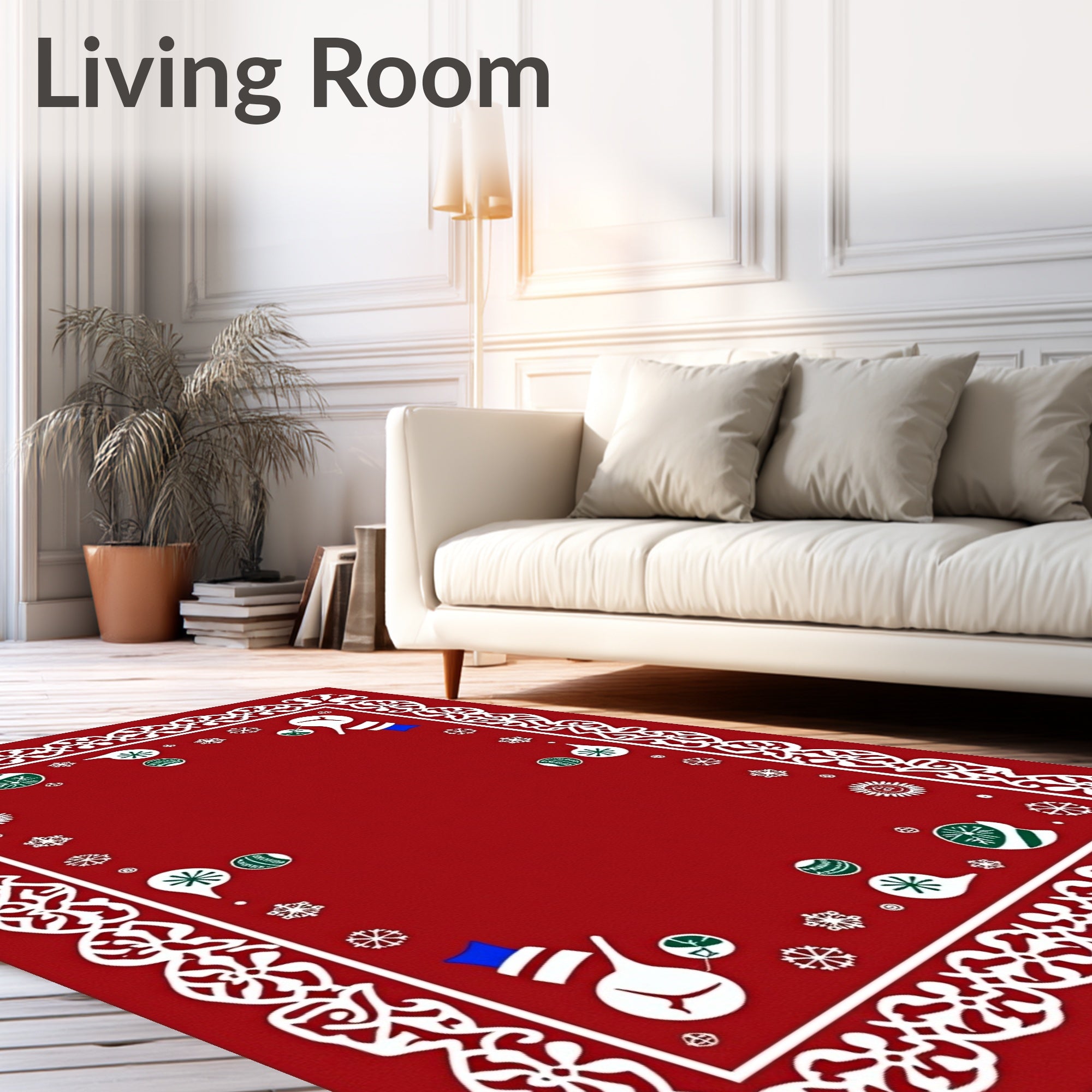 Red Snowman Snowflake Festive Frame Rug