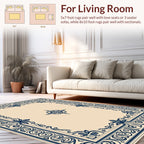 Navy Floral Border Ornate Design Rug