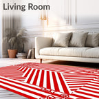 Red White Striped Swirl Pattern Rug
