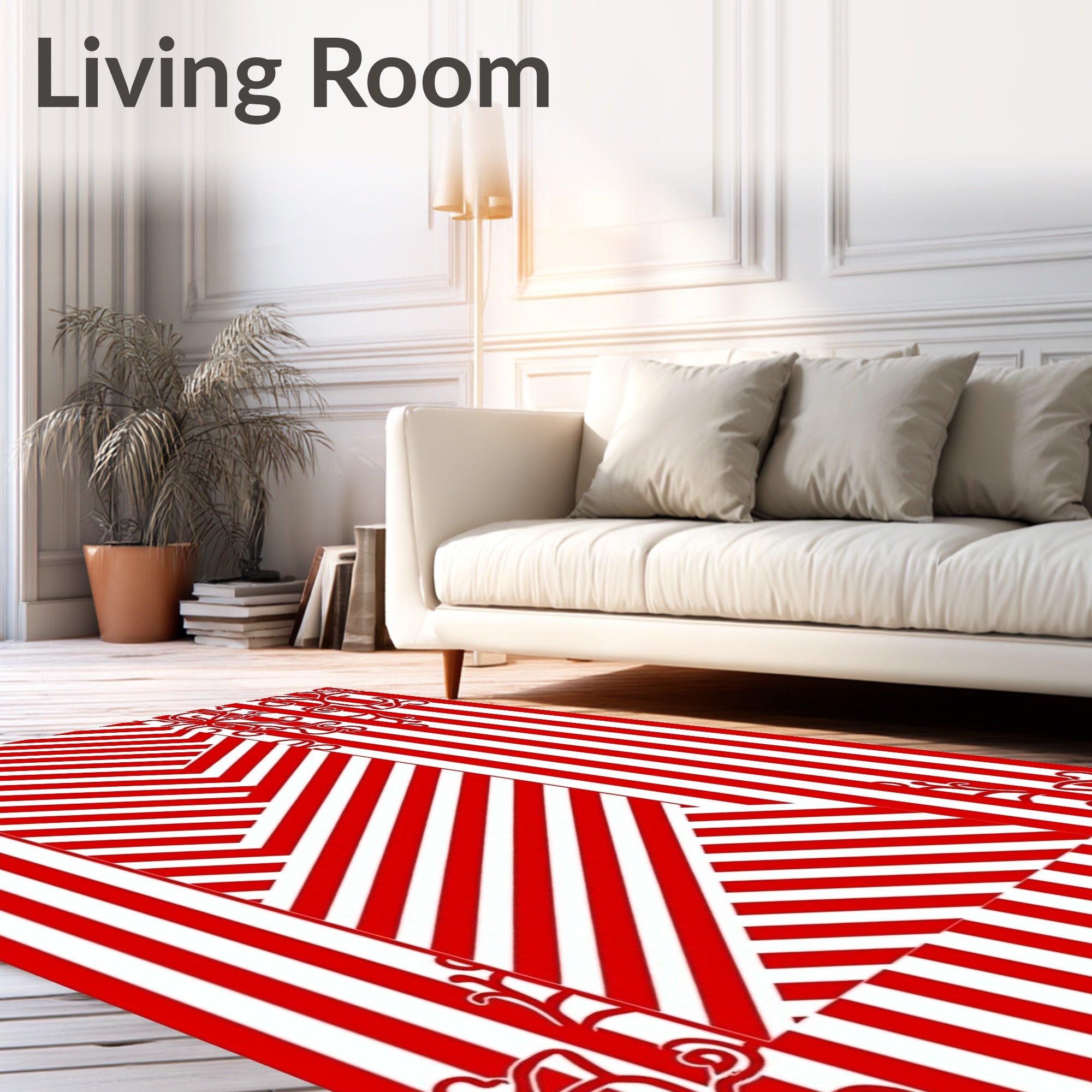 Red White Striped Swirl Pattern Rug