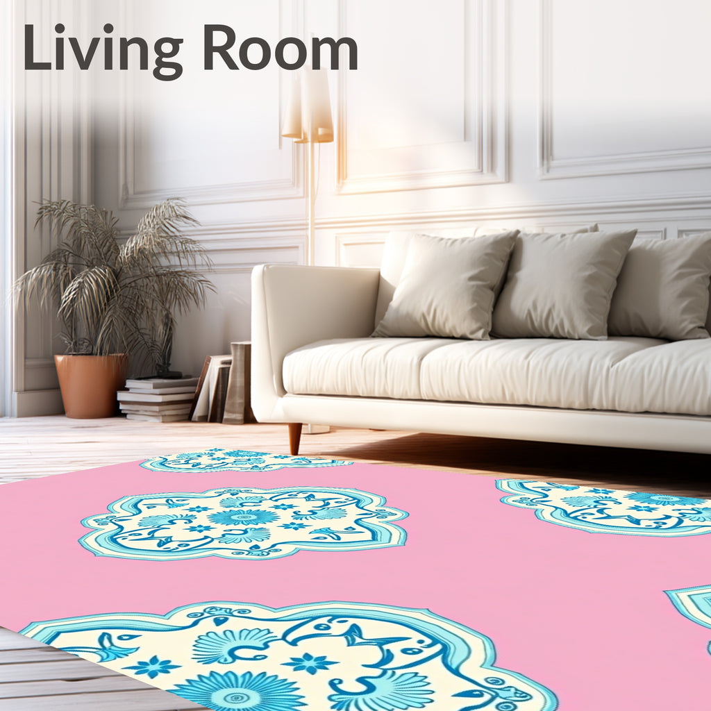 Pink Turquoise Floral Medallion Rug