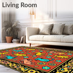 Whimsical Cats Flowers Playful Pattern Rug