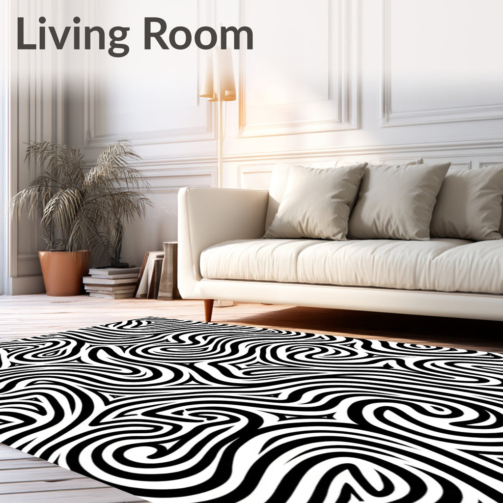 Abstract Black White Organic Swirls Rug