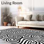 Abstract Black White Organic Swirls Rug