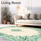 Art Nouveau Floral Swirl Teal Border Rug