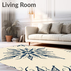 Elegant Dark Blue Mandala Pattern Rug