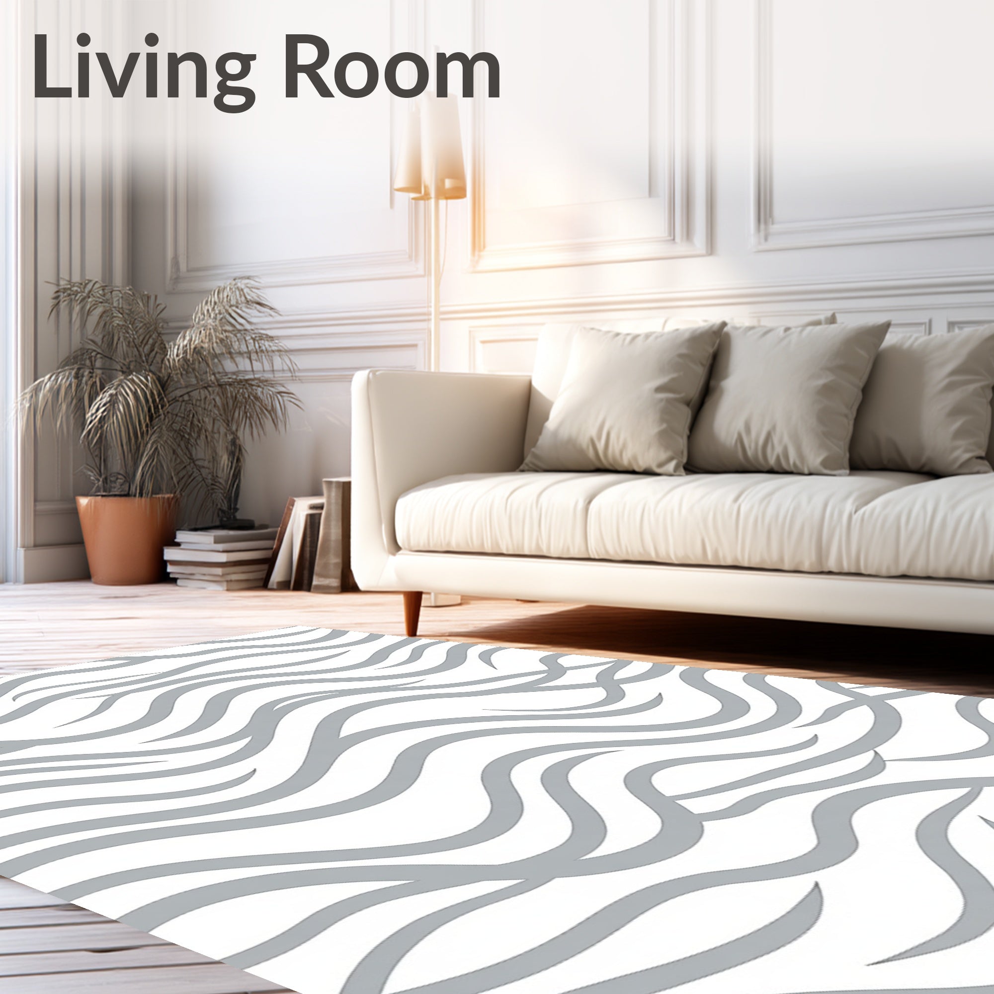 Soft Gray Wavy Abstract Pattern Rug