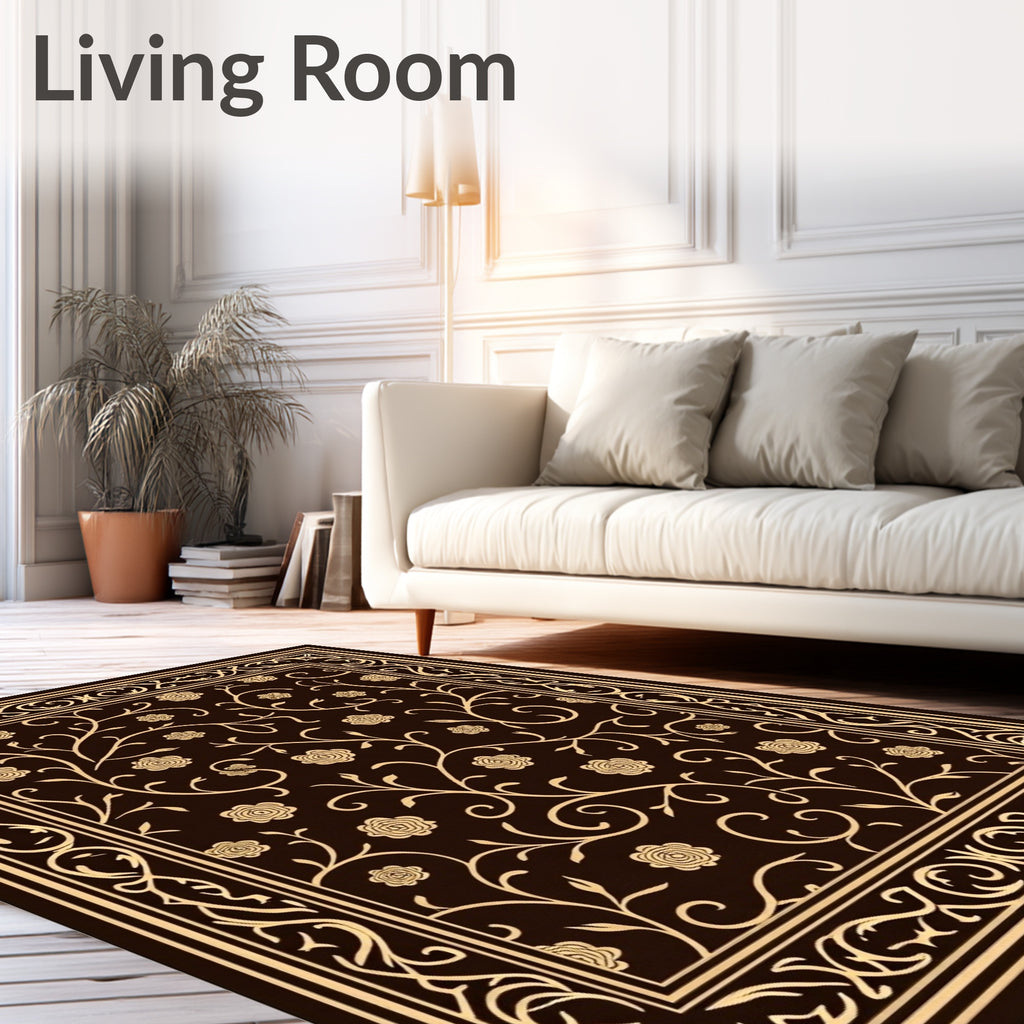 Elegant Floral Vine Scroll Pattern Rug