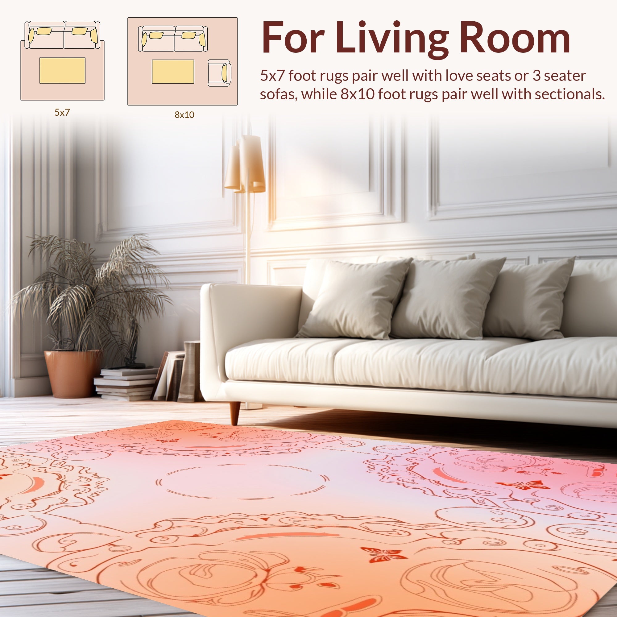Whimsical Butterfly Floral Line Art Rug