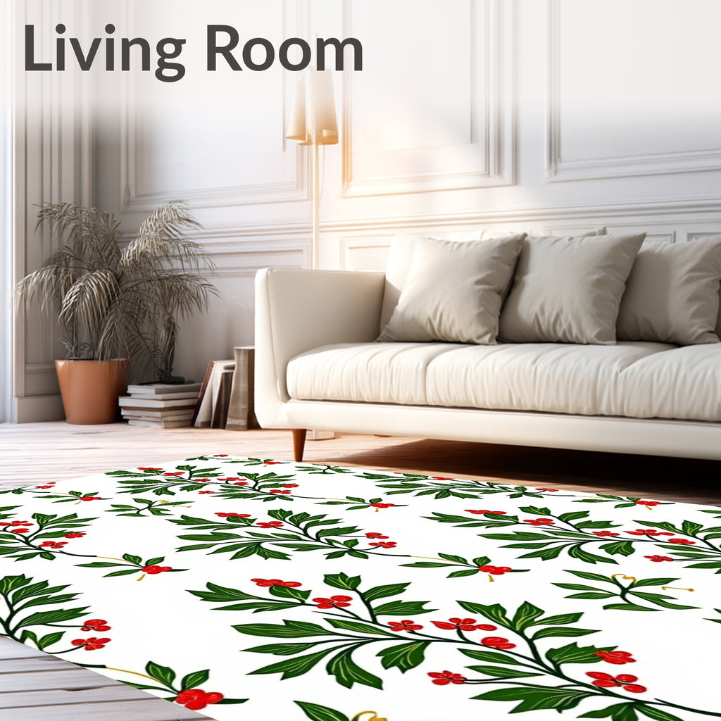 Classic Green Berry Branch Pattern Rug