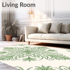 Green Floral Scroll Damask Pattern Rug