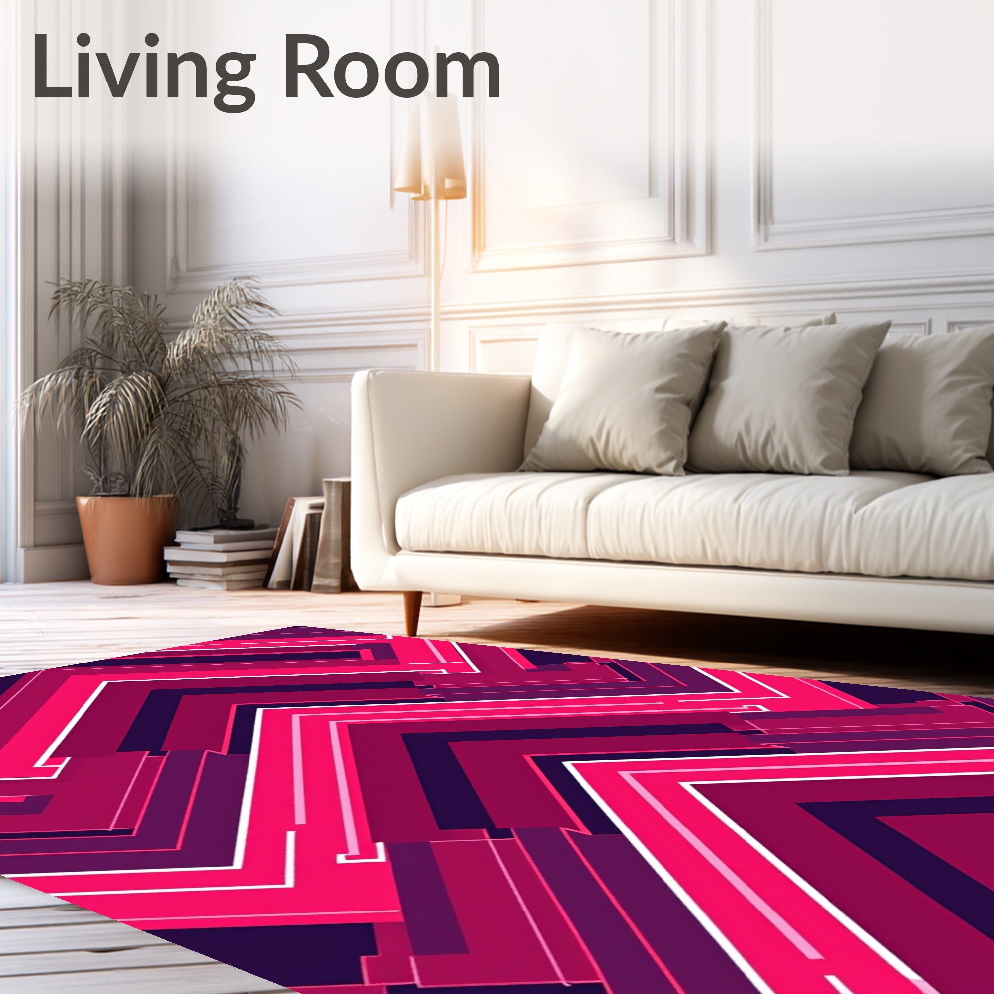 Vivid Pink Geometric Chevron Rug