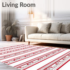 Red Architectural Skyline Border Design Rug