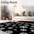 Chic White Snowflake Scatter Black Rug