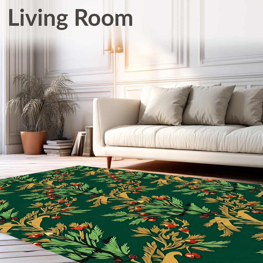 Green Red Gold Floral Vine Pattern Rug