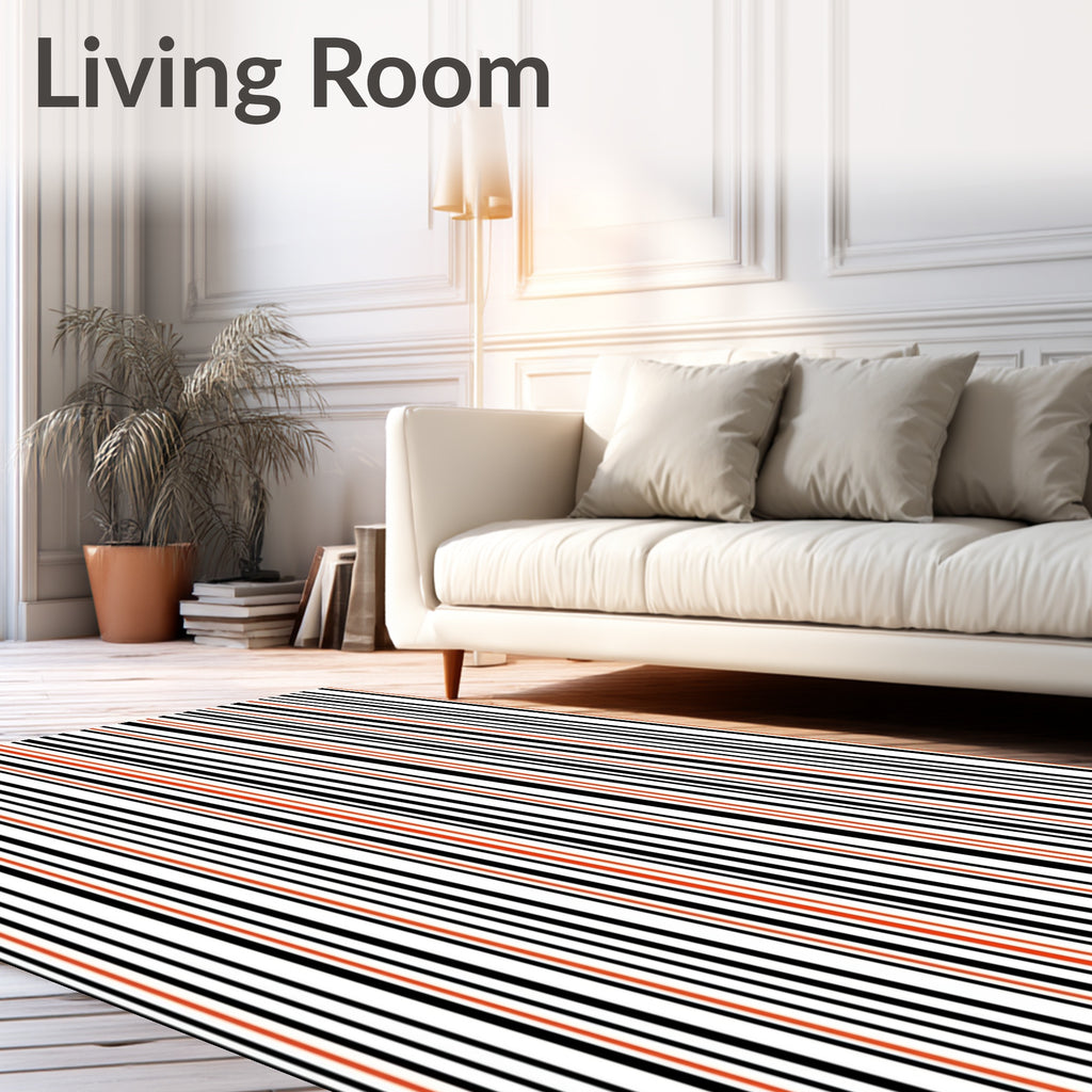 Striped Red White Black Pattern Rug