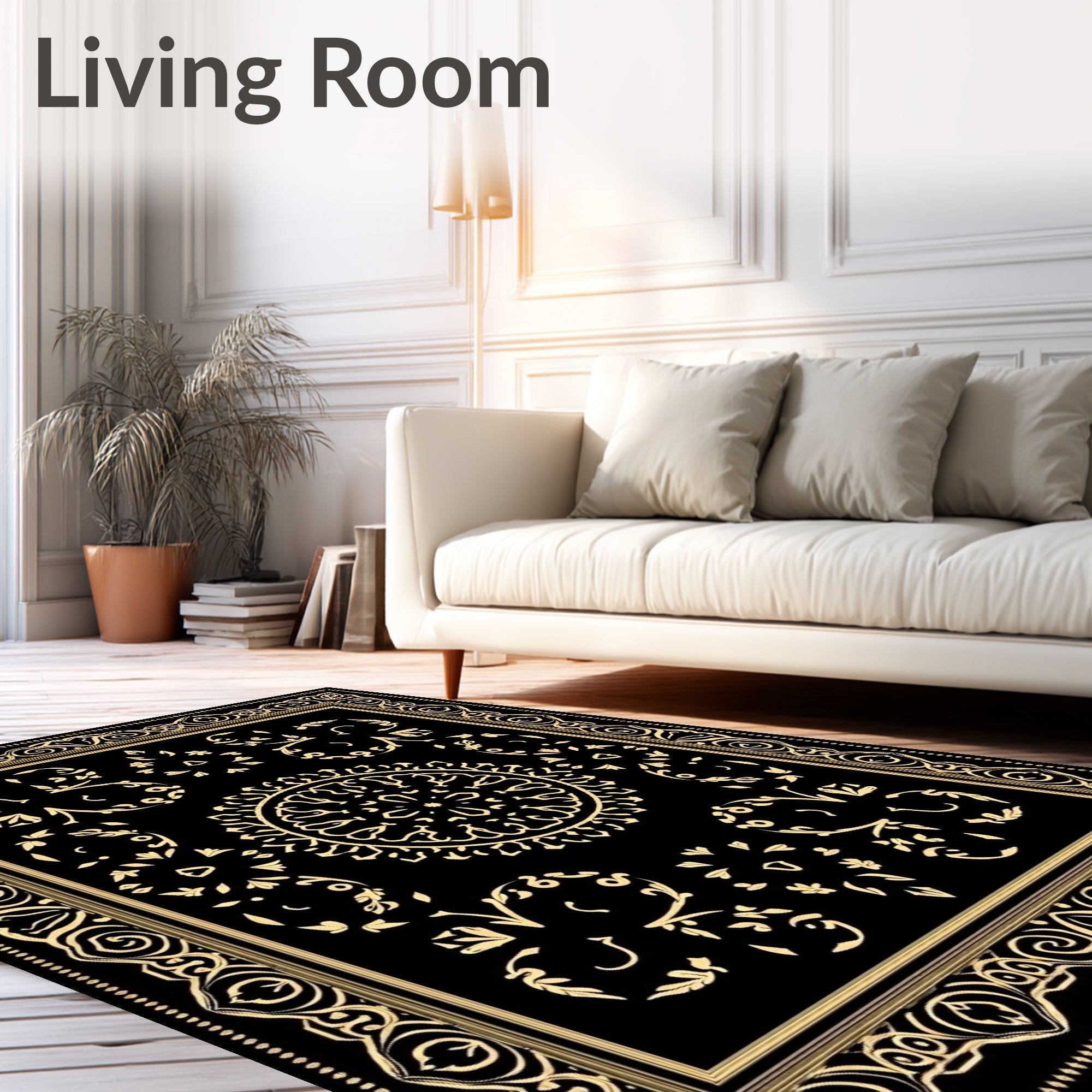 Black Gold Intricate Mandala Design Rug