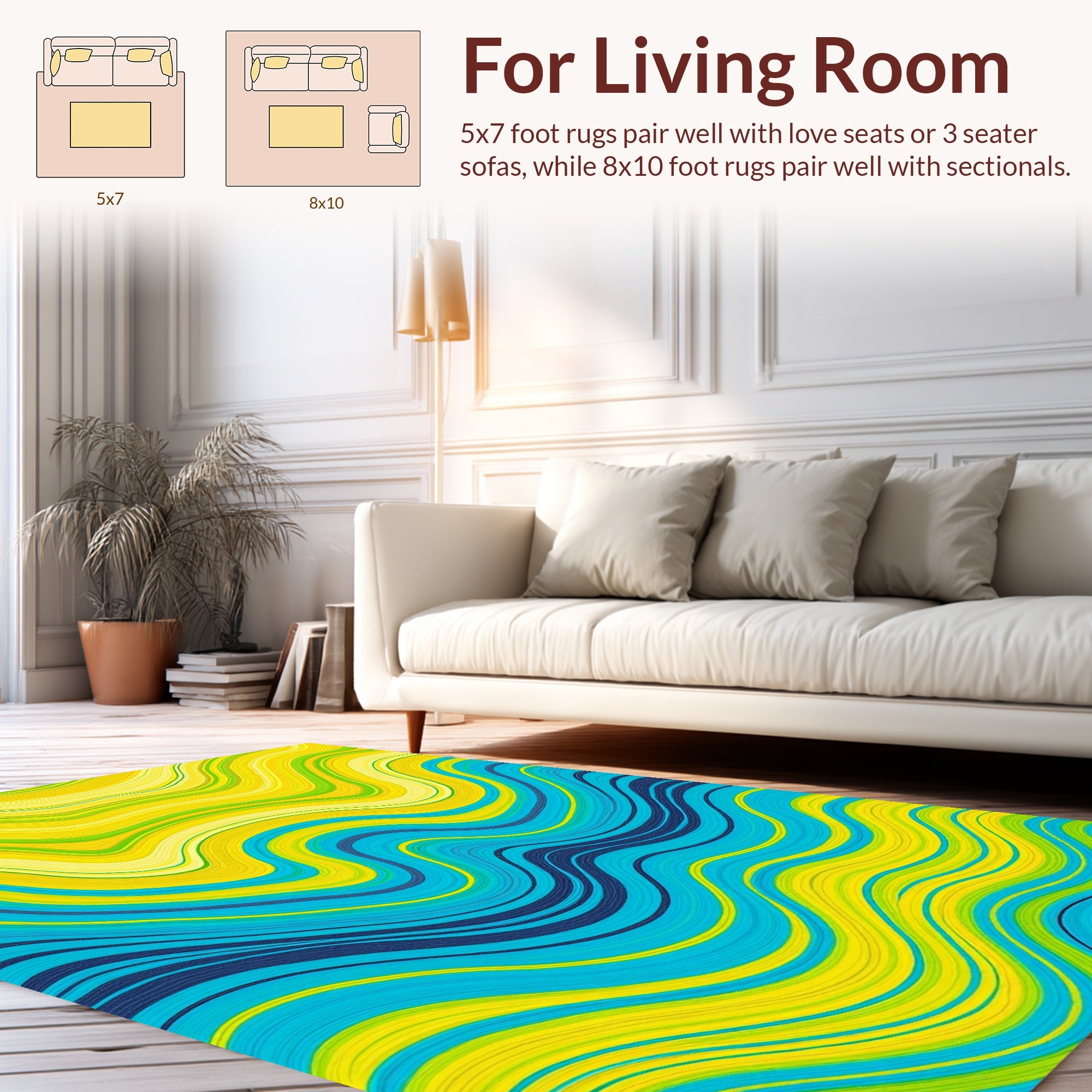 Blue Yellow Green Wavy Lines Rug