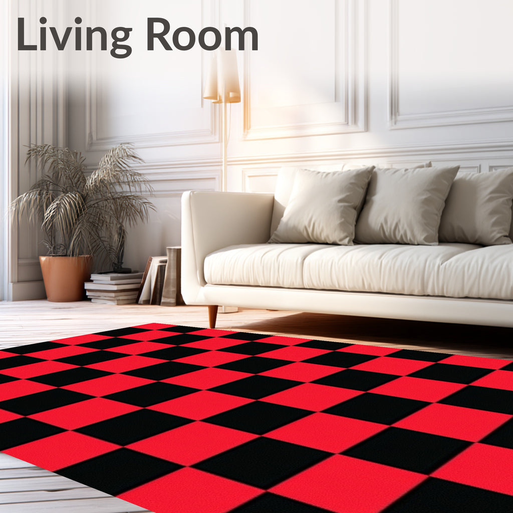 Bold Red Black Checkered Pattern Rug