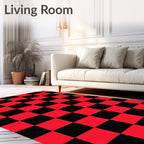 Bold Red Black Checkered Pattern Rug