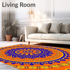 Bold Orange Blue Sunburst Pattern Rug