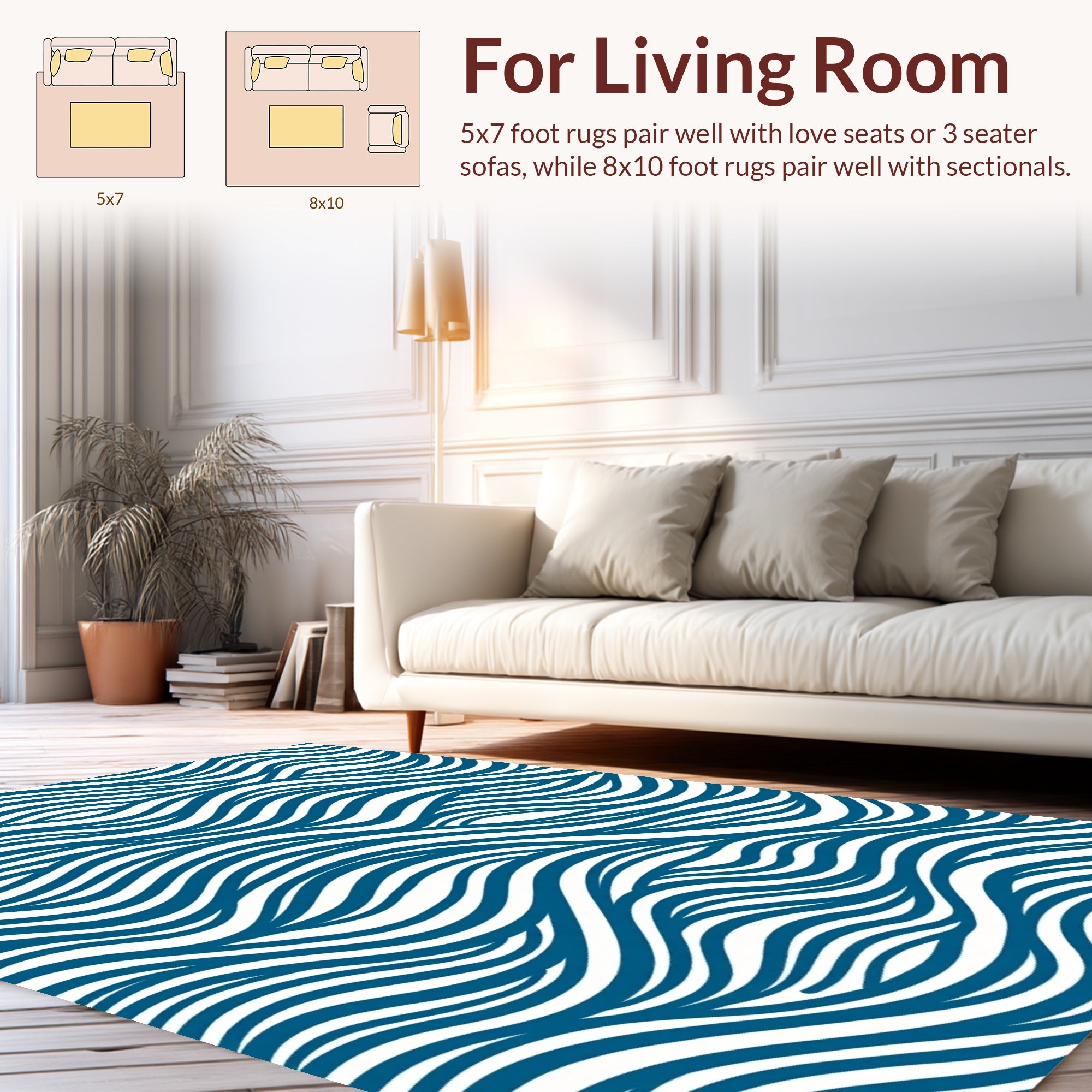 Blue Wavy Stripe Abstract Design Rug