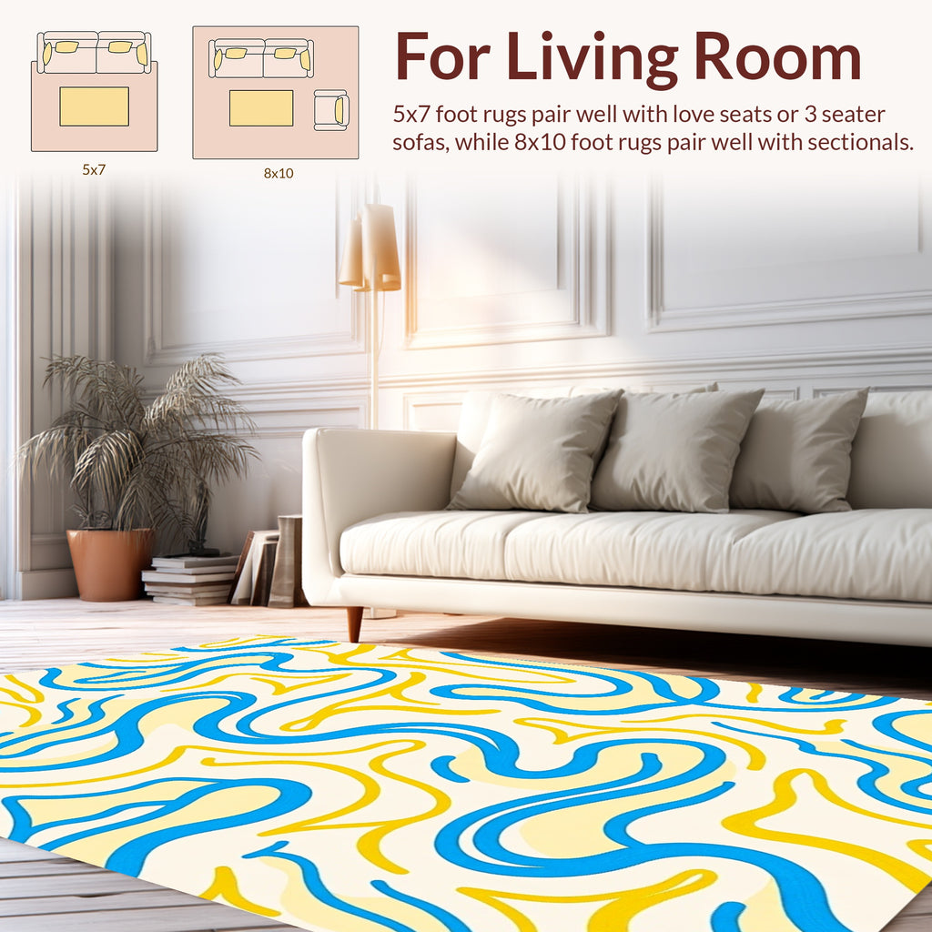 Abstract Blue Yellow Swirls Pattern Rug