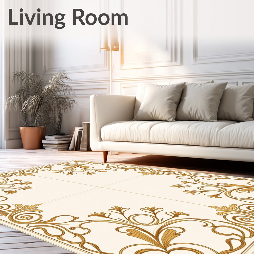 Elegant Gold Swirl Floral Pattern Rug