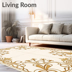 Elegant Gold Swirl Floral Pattern Rug
