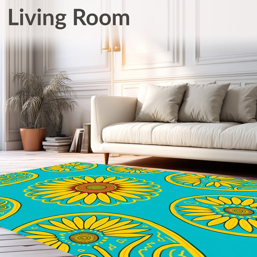 Golden Sunflower Paisley Pattern Rug
