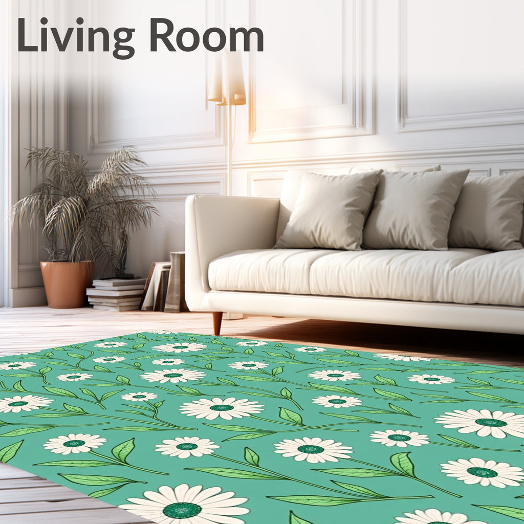 Daisy Pattern with Green Leaves Design Rug