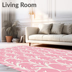 Pale Pink White Floral Damask Rug