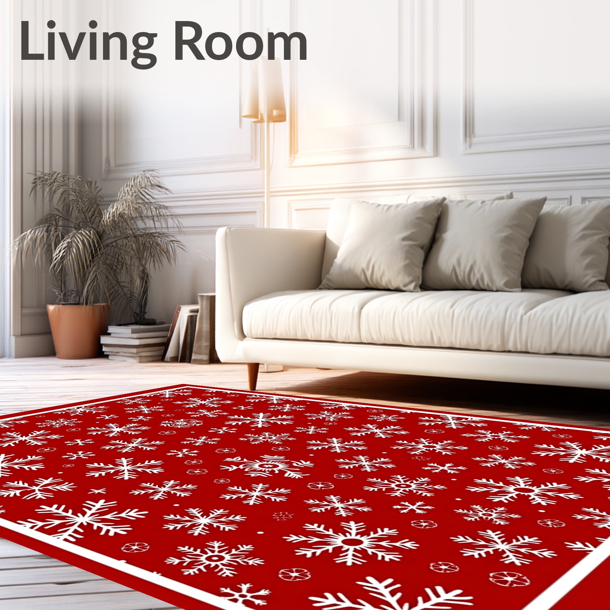 Crimson White Snowflake All Over Rug