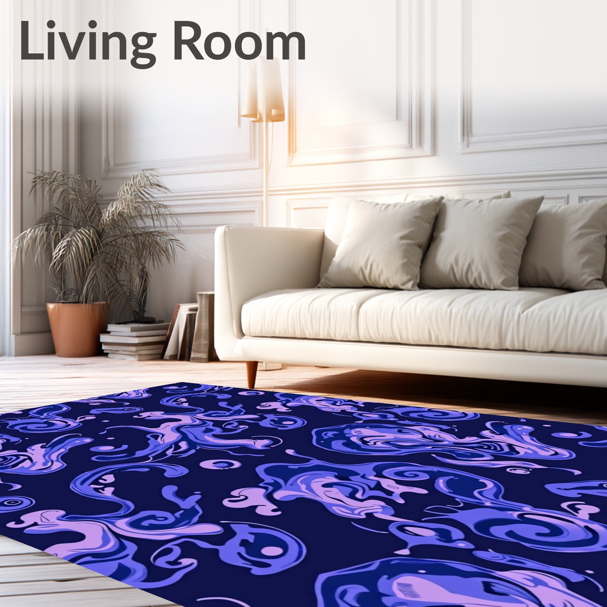 Abstract Swirl Pattern Violet Splash Rug