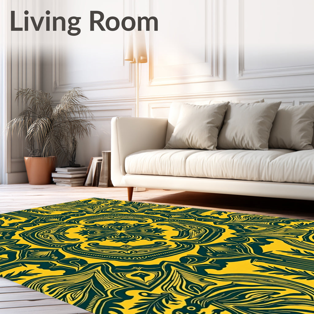 Stylized Yellow Dark Green Art Nouveau Rug