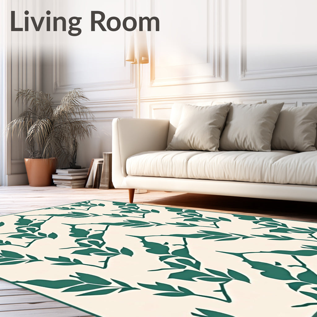 Green Leaf Patterned Natural Style Rug