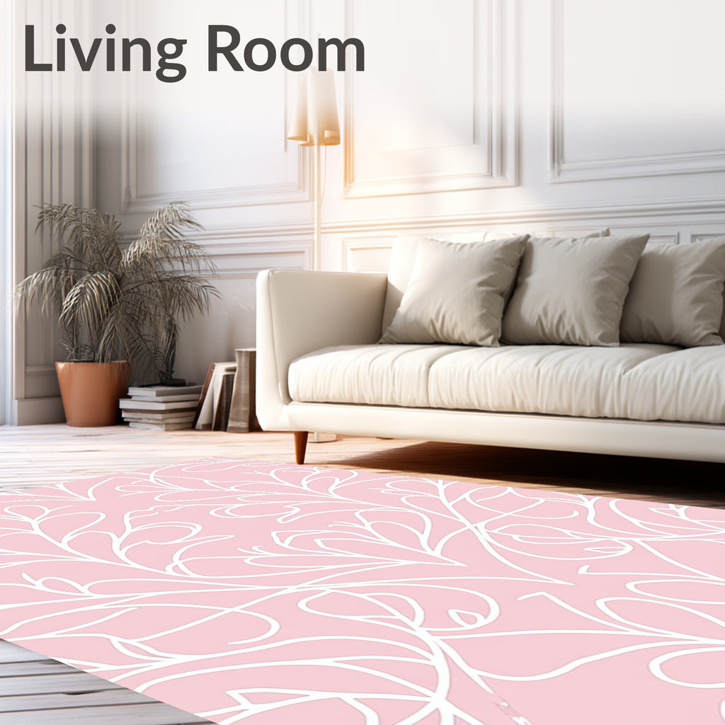 Delicate White Swirl Floral Pattern Rug