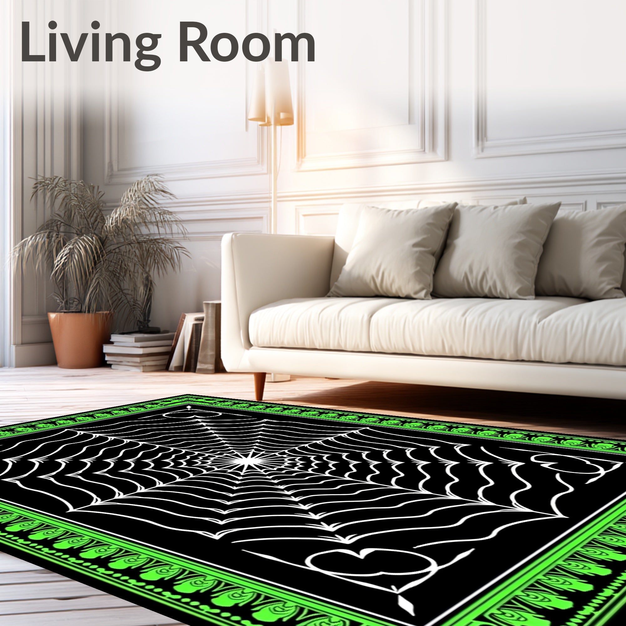 Striking Black White Spiderweb Jewel Rug