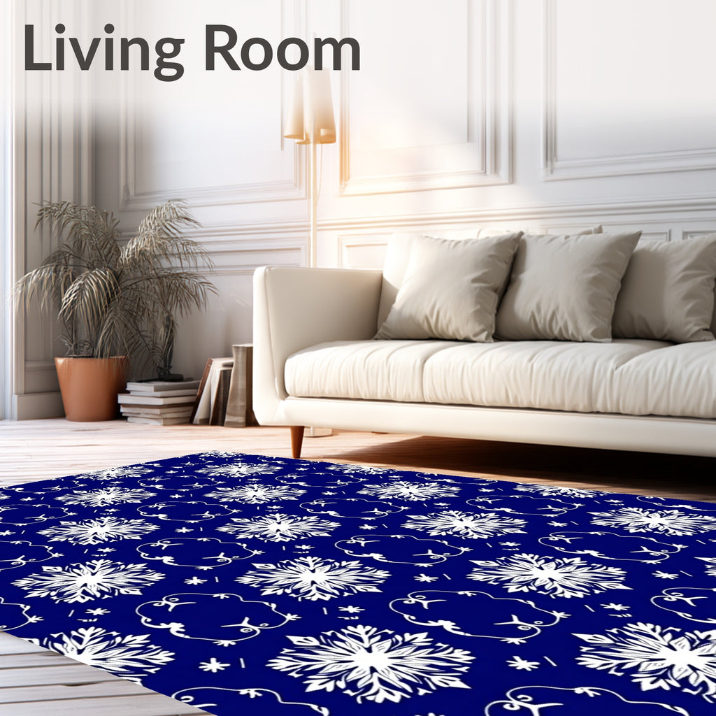 Deep Blue White Snowflake Medallion Harmony Rug