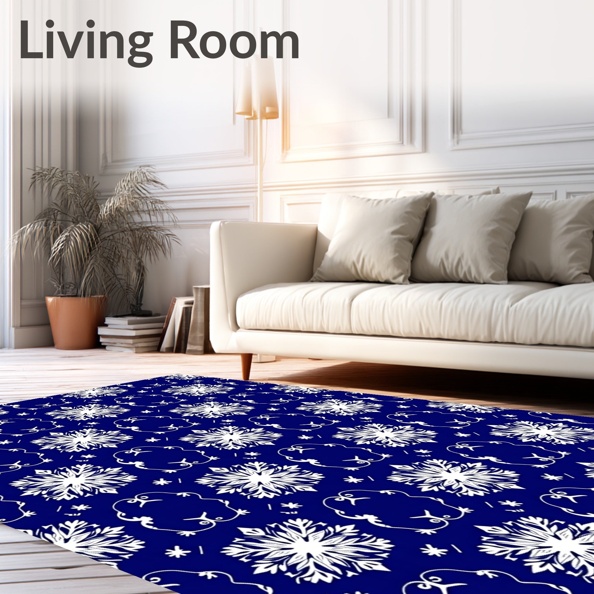 Deep Blue White Snowflake Medallion Harmony Rug