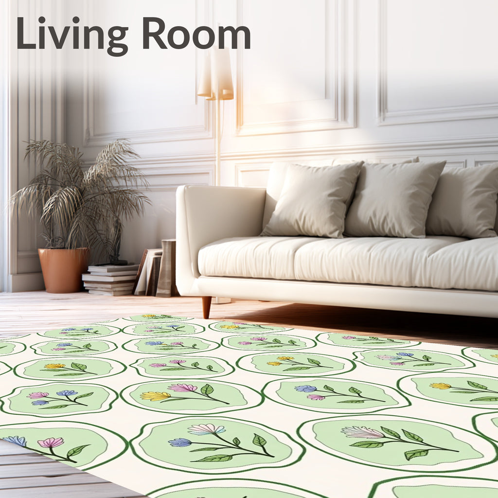 Pastel Floral Bloom Pattern Design Rug