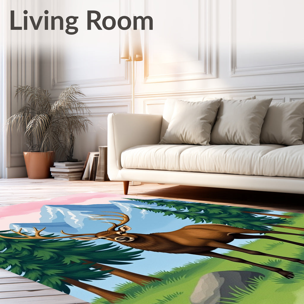 Majestic Elk Mountain Pine Scene Rug