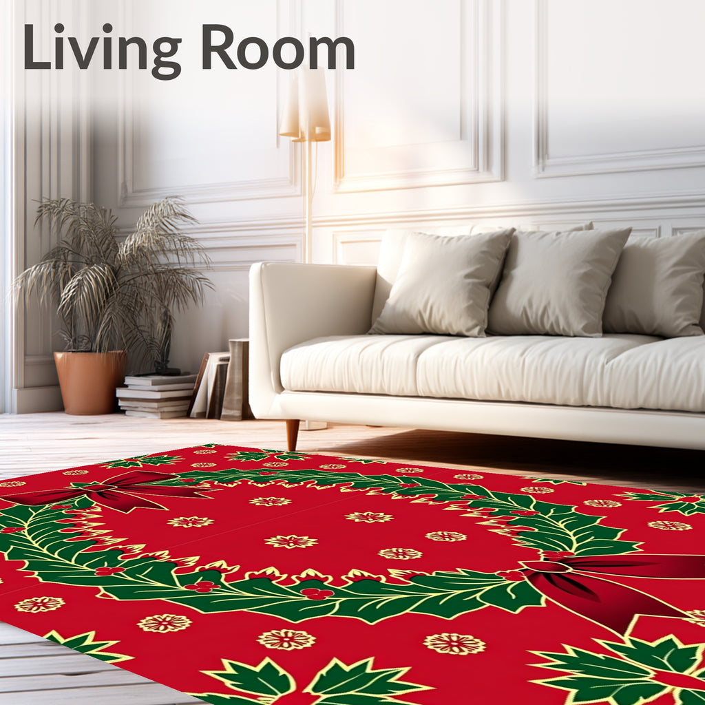 Holly Wreath with 2 Red Bows Rug