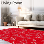Delicate Floral Branches White on Red Rug